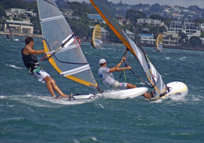 Tom Ashley leads JP Tobin’- Sail Auckland - 2011. Both are now coaching other nations Olympic sailors © Richard Gladwell www.photosport.co.nz