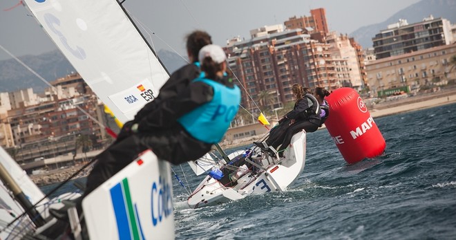 Womens Match racing action from Day 2 of the Princess Sofia Trophy, Palma Spain. The Womens Keelboat and Matchracing look set to exit the Olympic scene © SW