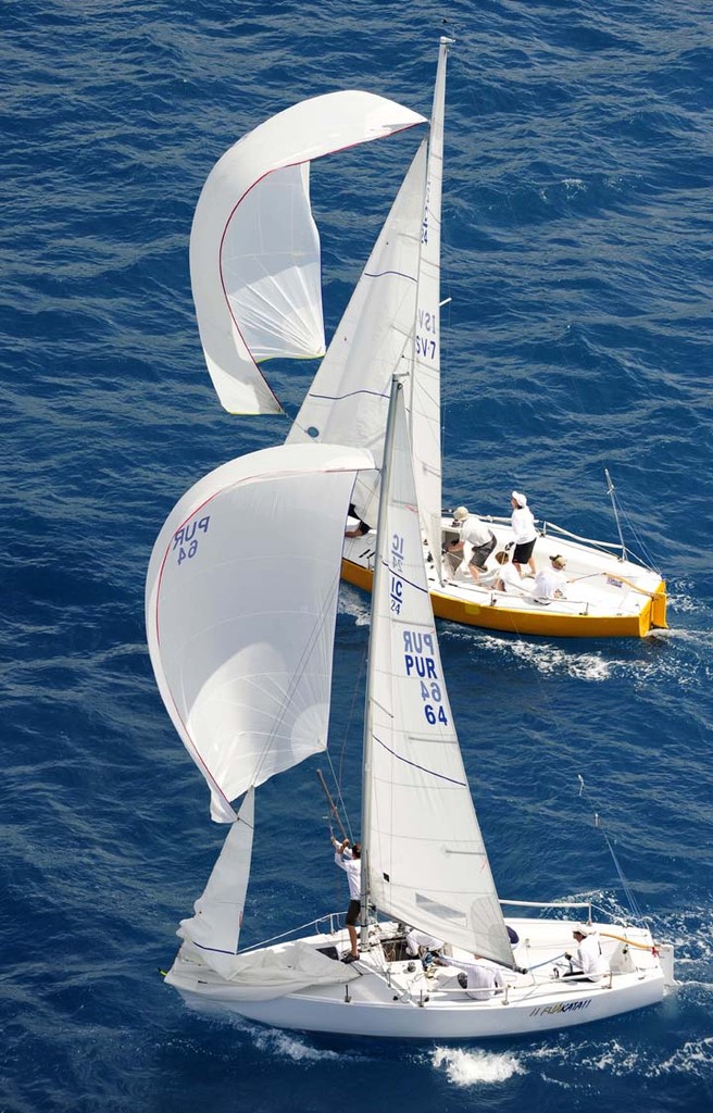 IC24s are modified J/24s. Note the open cockpits and tight racing - 40th Anniversary BVI Spring Regatta and Sailing Festival © Todd VanSickle