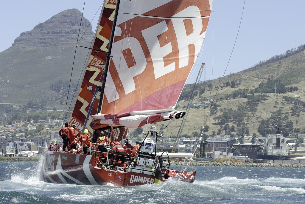 CAMPER with Emirates Team New Zealand, skippered by Chris Nicholson from Australia finishes second on leg 1 of the Volvo Ocean Race 2011-12 from Alicante, Spain to Cape Town, South Africa, at 10:48:04 UTC. (Photo Credit must read: Marc Bow/Volvo Ocean Race) photo copyright  Marc Bow / Volvo Ocean Race taken at  and featuring the  class