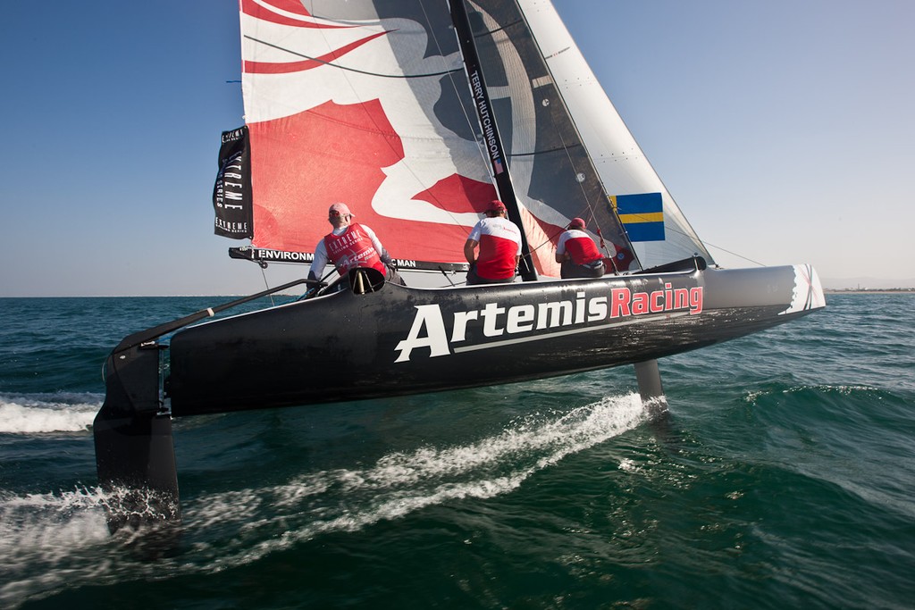 Practice day, 19th of February. Extreme Sailing Series, Act 1, Muscat, Oman (22 - 24 February 2011) photo copyright Sander van der Borch / Artemis Racing http://www.sandervanderborch.com taken at  and featuring the  class