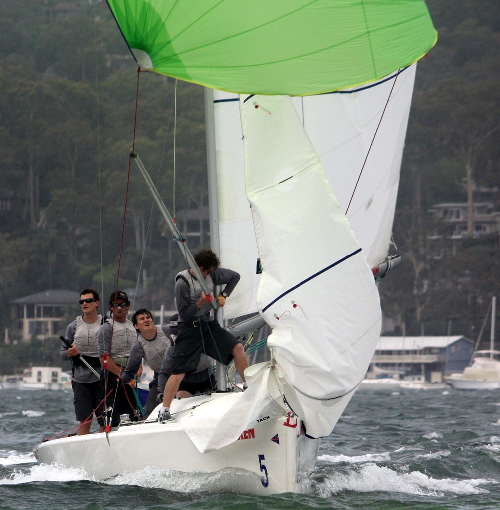 Dave Hazard, RNZYS on the downwind and on his way to victory - 2011 Harken International Youth Match Racing Championships photo copyright Damian Devine taken at  and featuring the  class