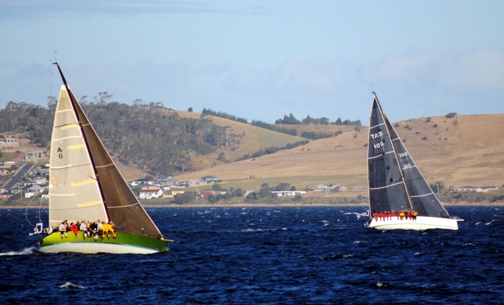 Dump Truck in pursuit of The Fork in the Road as the Mewstone Race fleet heads down the Derwent on Friday evening. - Mewstone Race ©  Andrea Francolini Photography http://www.afrancolini.com/