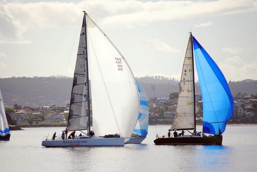  ‘Parking lot’ in the middle of the Derwent as the fleet headed down river in the 85th Bruny Island Race. - Bruny Island Race photo copyright  Andrea Francolini Photography http://www.afrancolini.com/ taken at  and featuring the  class