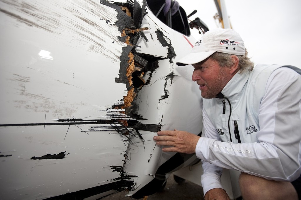Team Extreme skipper by Roland Gaebler with his damaged catamaran - Extreme Sailing Series 2011. Act 3.Turkey . Istanbul photo copyright Lloyd Images http://lloydimagesgallery.photoshelter.com/ taken at  and featuring the  class