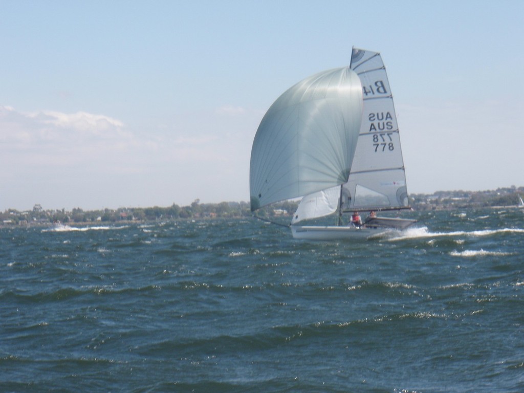 Hunt Leather sailed by Sophie Hunt and Andy Payne takes the heat win in race 10 - Bohaul Express Australian B14 National Champs 2011-12 photo copyright Adrian Beswick taken at  and featuring the  class