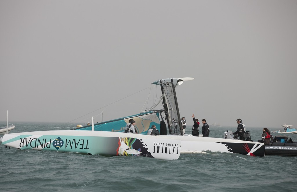 Team GAC Pindar and Oman Air after capsizing - Extreme Sailing 2011 - Day 3, Qingdao photo copyright Lloyd Images http://lloydimagesgallery.photoshelter.com/ taken at  and featuring the  class