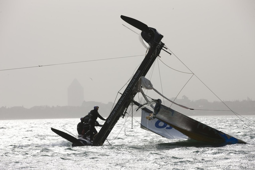 Red Bull Extreme Sailing capsize in race 4 - Extreme Sailing 2011 - Day 3, Qingdao photo copyright Lloyd Images http://lloydimagesgallery.photoshelter.com/ taken at  and featuring the  class