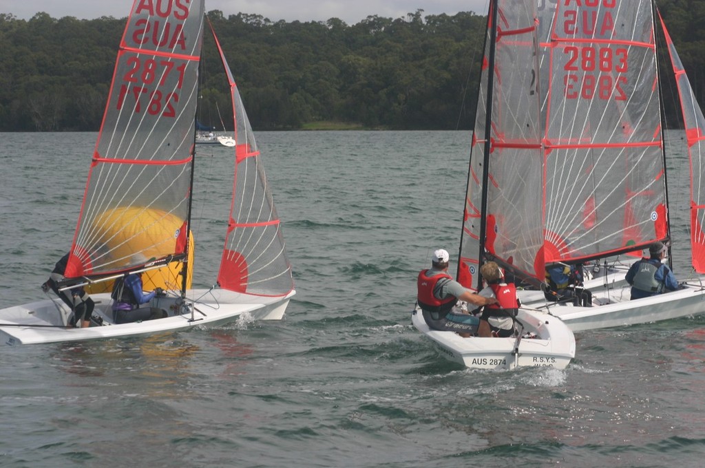 Messy bottom mark roundings in the light conditions - 34th NSW Tasar Championships photo copyright Phil Thompson taken at  and featuring the  class