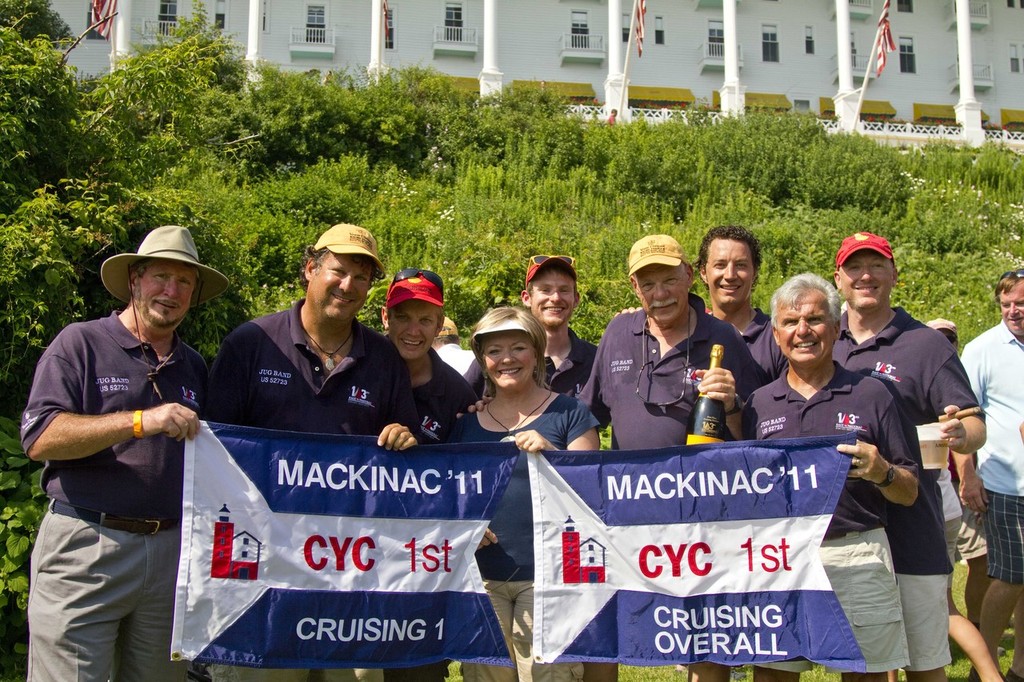 The crew with the admiral (captain’s wife) after the flag ceremony - 103rd Race to Mackinac. Photo: Chantell Caldeira © Sean Palizza