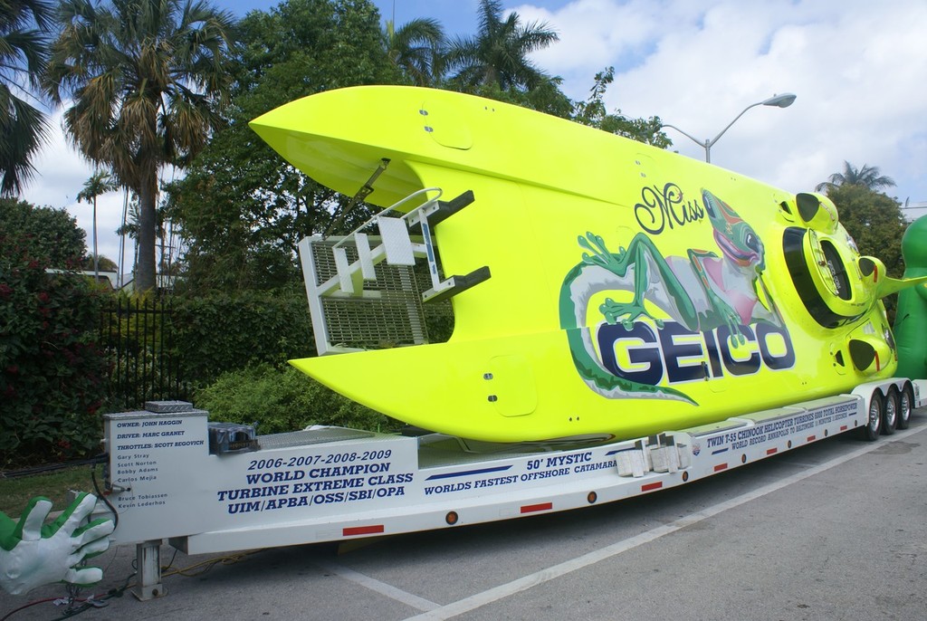 The wickedly quick turbine-powered offshore racer, 'Miss Geico', again attracted plenty of interest. photo copyright Miami Boat Show . taken at  and featuring the  class
