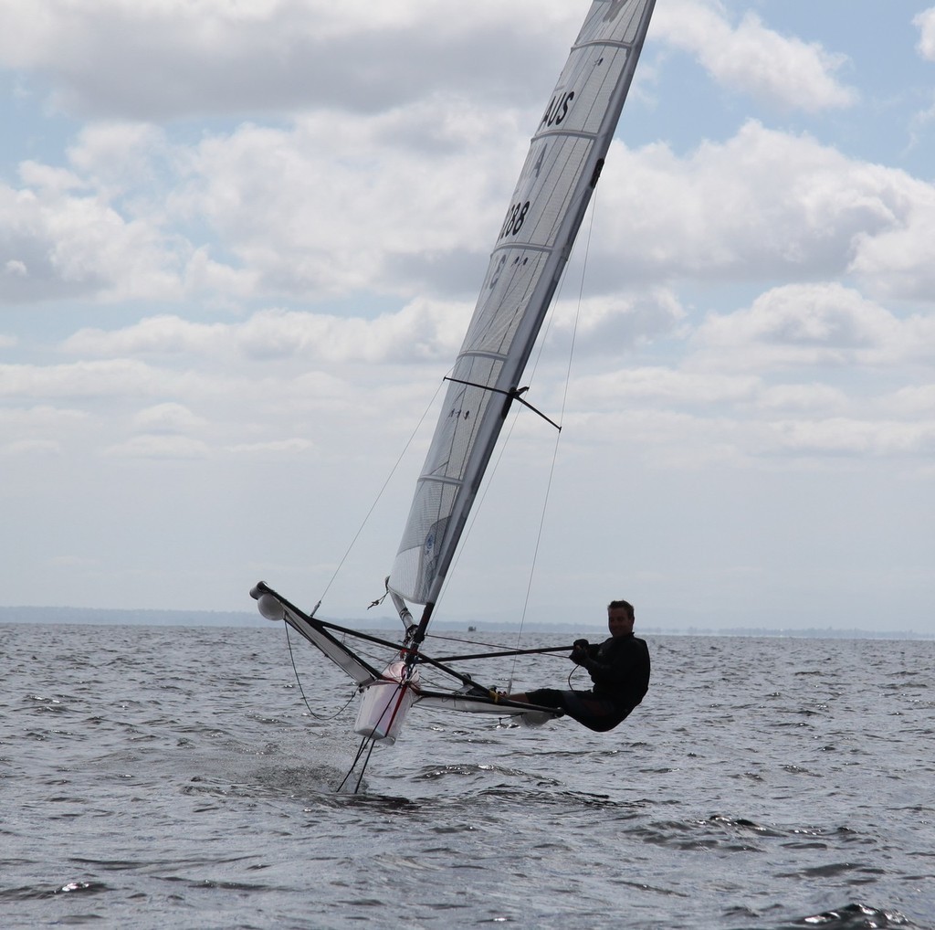 Richard Jackson - Mornington local managed some amazing starts including one foiling off the pin on port while the rest of the fleet was trying to get foiling on starboard © Mark Dunstan