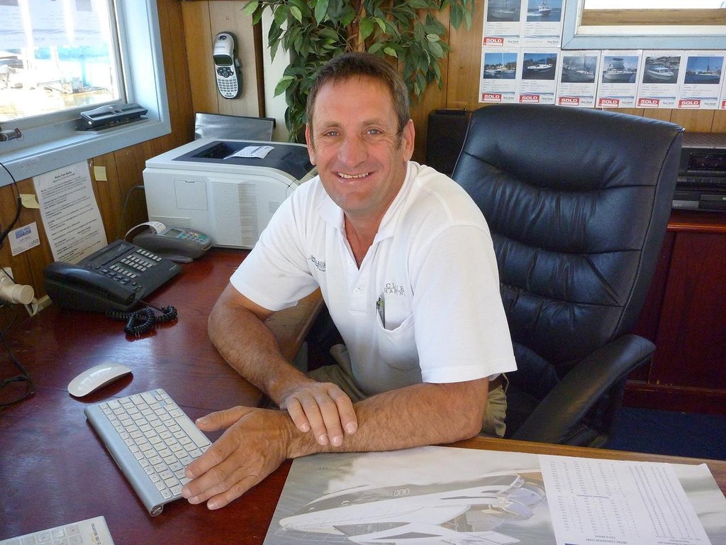 Buyaboat principal Tony Chodyko in his waterfront office at Marks Point Marina. photo copyright Artists Impression taken at  and featuring the  class