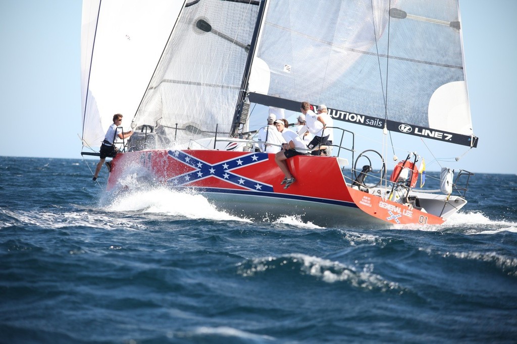 General Lee smokin' in race 1 for her second place, but finished nowhere in race 2. - Geographe Bay Race Week 2011 © Bernie Kaaks - copyright