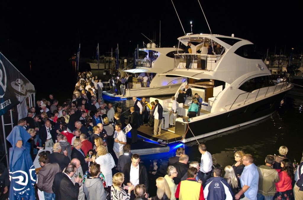 Some 450 VIP guests celebrated the world release of the new 53 Enclosed Flybridge and 61 Series II at the Riviera launch party photo copyright Stephen Milne taken at  and featuring the  class