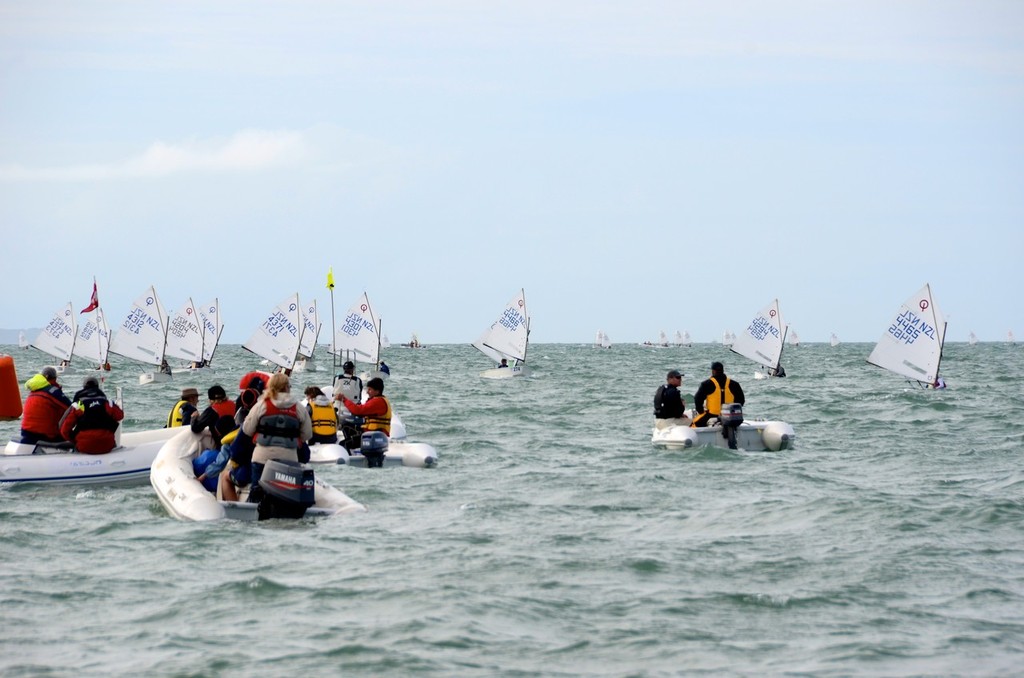 Support boats at the bottom mark - 2011 Toyota Optimist NZ Nationals, Wakatere Boating Club © Christine Hansen