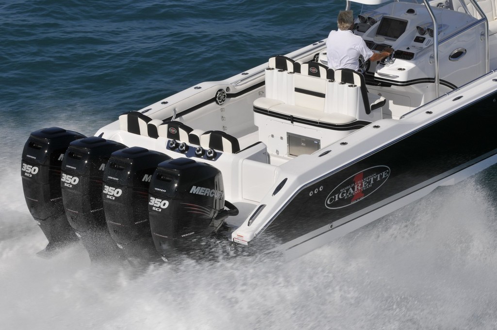 A Cigarette Top Fish with the quad 350 Mercury Verado installation, similar to that owned by Derek Wachob. photo copyright Florida Powerboat Club taken at  and featuring the  class