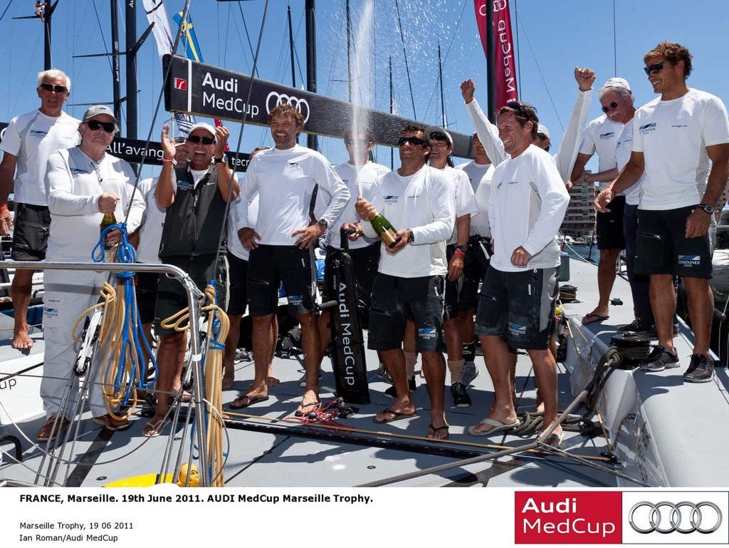 Container crew celebrating their success at the Audi MedCup Marseille Trophy 2011 photo copyright Ian Roman/Audi MedCup http://2008.medcup.org/home/ taken at  and featuring the  class