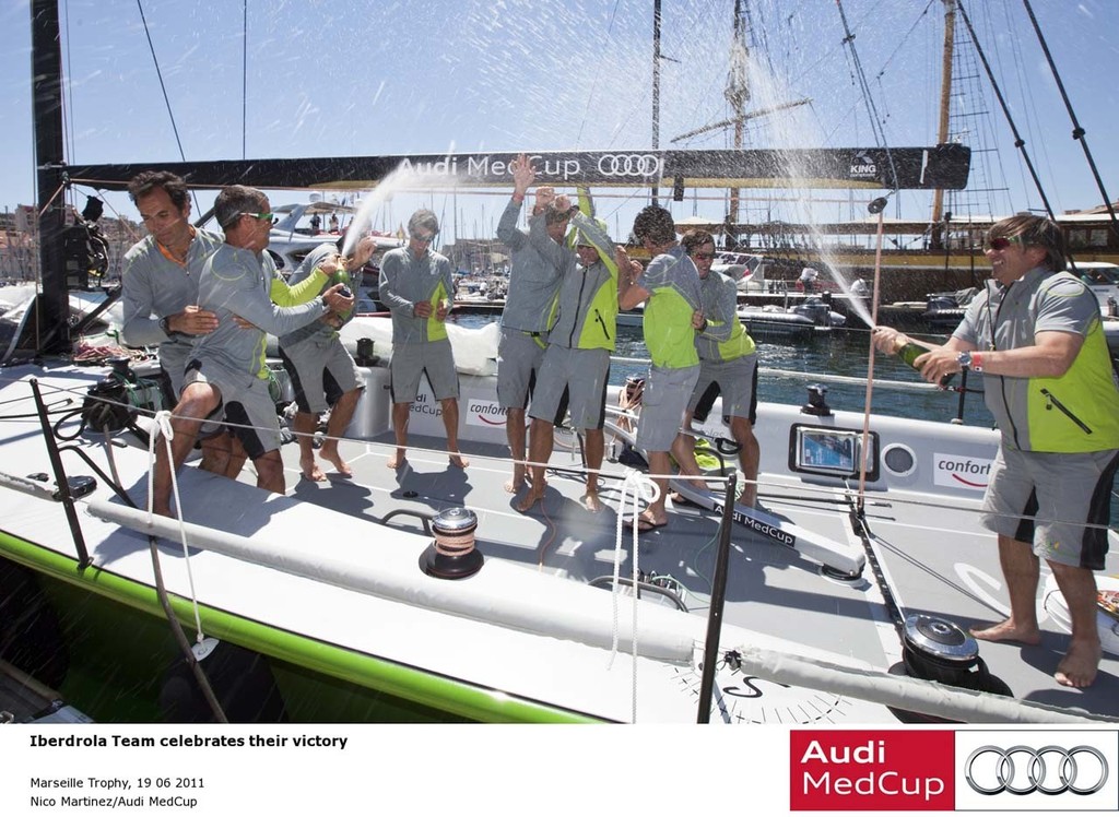 Iberdrola Team celebrating their victory in the Audi MedCup Marseille Trophy 2011 photo copyright Nico Martinez/Audi MedCup taken at  and featuring the  class