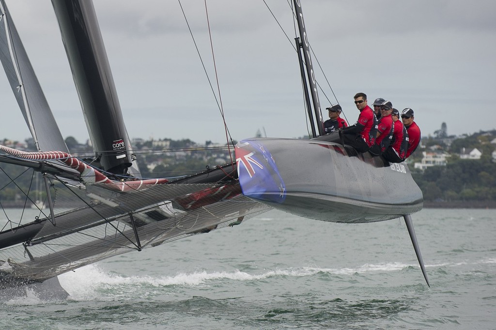 Emirates Team New Zealand take their AC45 for its first sail on the Waitemata harbour in Auckland. 16/3/2011 © Chris Cameron/ETNZ http://www.chriscameron.co.nz