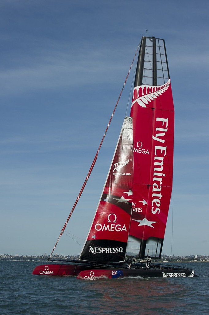 Emirates Team New Zealand's AC45 is taken for a first sail with the new livery. 2/6/2011 photo copyright Chris Cameron/ETNZ http://www.chriscameron.co.nz taken at  and featuring the  class