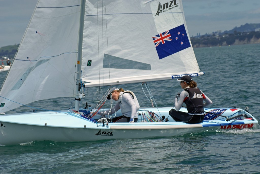 Jo Aleh and Olivia Powrie - 470 leaders - Sail Auckland - 2011 - Day 3 © Richard Gladwell www.photosport.co.nz