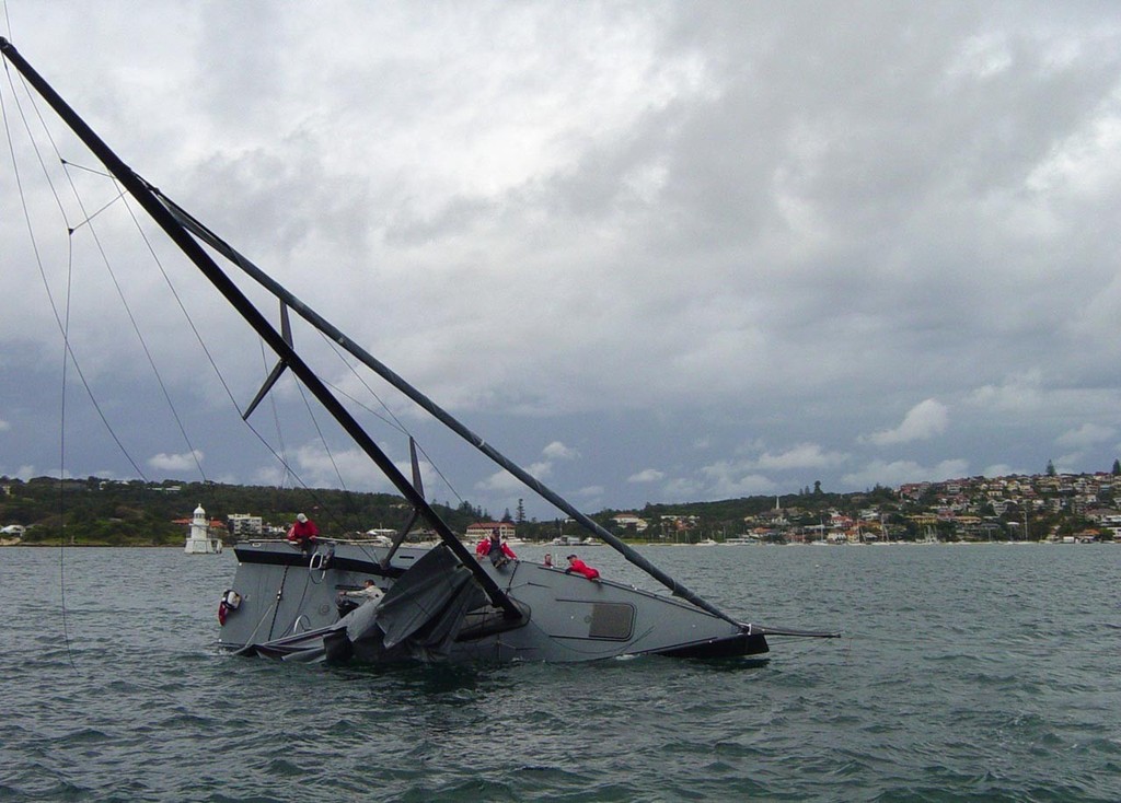 DSC00172 - Q capsizes in Sydney Harbour -gradually uprighting here photo copyright Ian Broad - Hood Sailmakers http://www.hoodaustralia.com.au taken at  and featuring the  class
