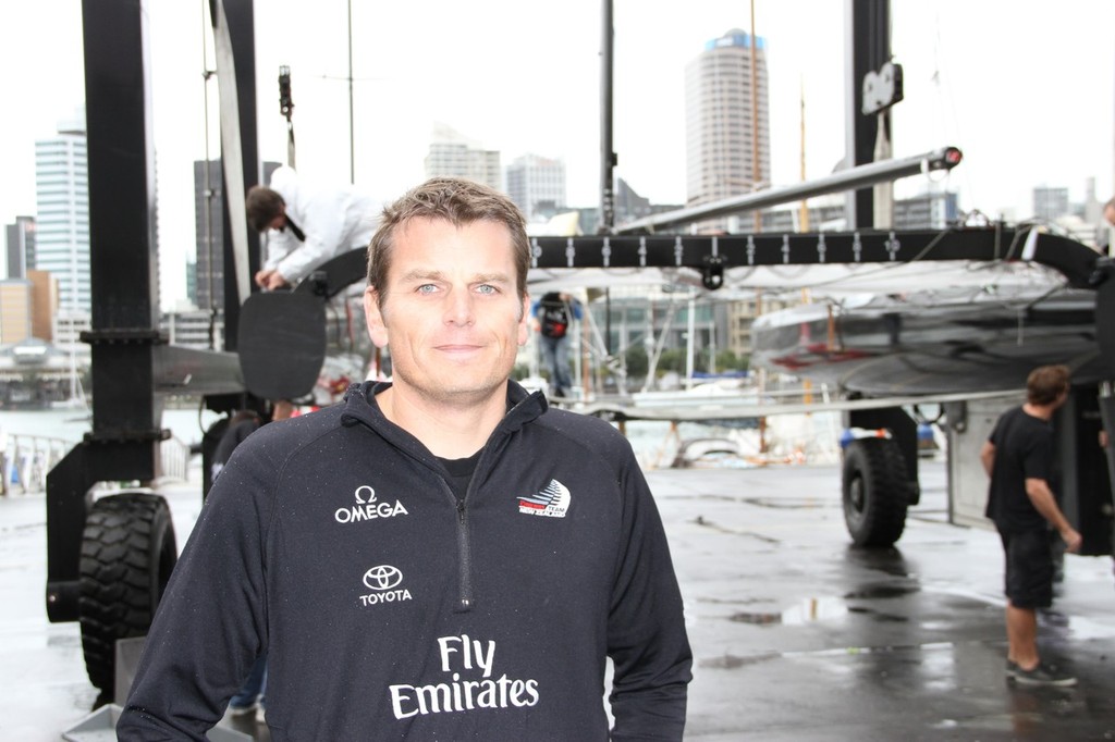 Dean Barker, Skipper Emirates Team NZ with the first of the team&rsquo;s two SL33&rsquo;s photo copyright Richard Gladwell www.photosport.co.nz taken at  and featuring the  class