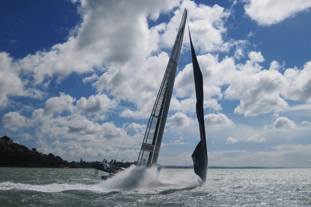        05/04/2011 - Auckland (NZL) - ORACLE Racing - AC45 training - Sailing on the edge                         - AC45 heads down the mine photo copyright OracleTeam USA www.oracleracing.com taken at  and featuring the  class