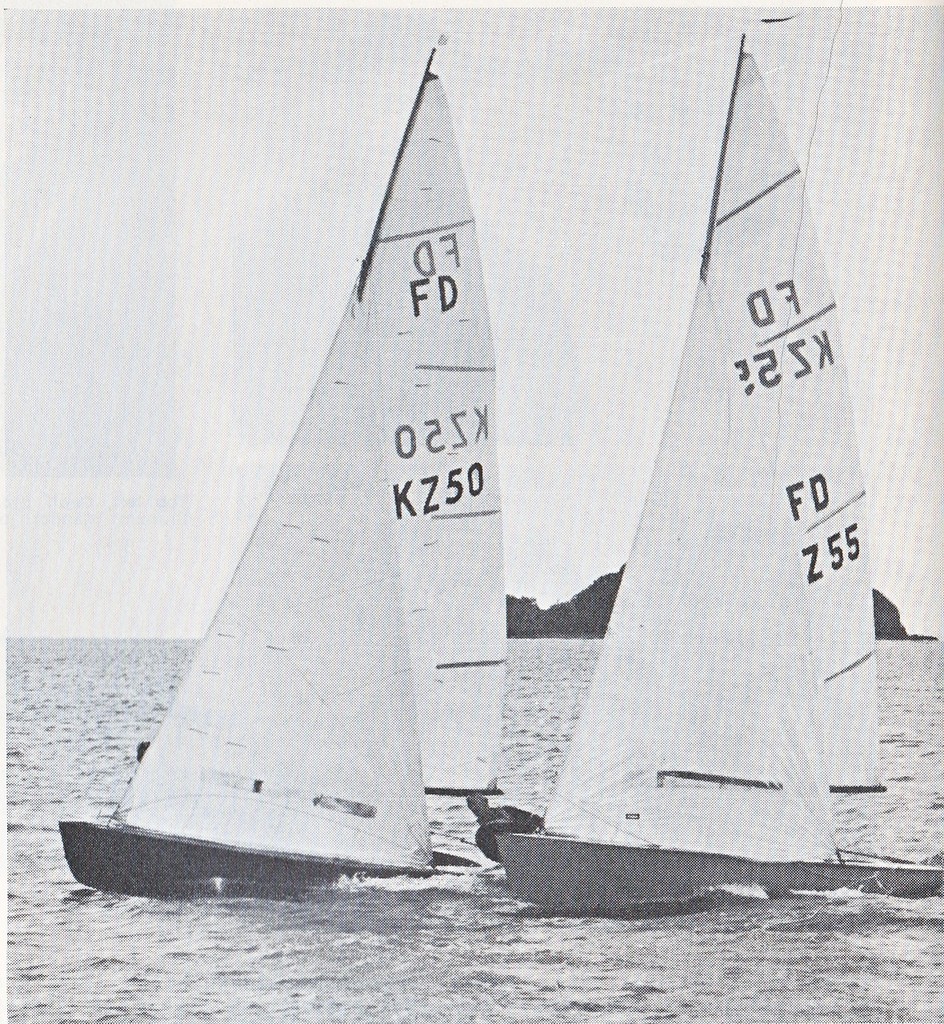 Geoff Smale (KZ-50) helms Takapuna to a narrow win in the 1968 Olympic Trials, he pioneered the use of tell-tales which could be seen on both sides of the sail. photo copyright SW taken at  and featuring the  class