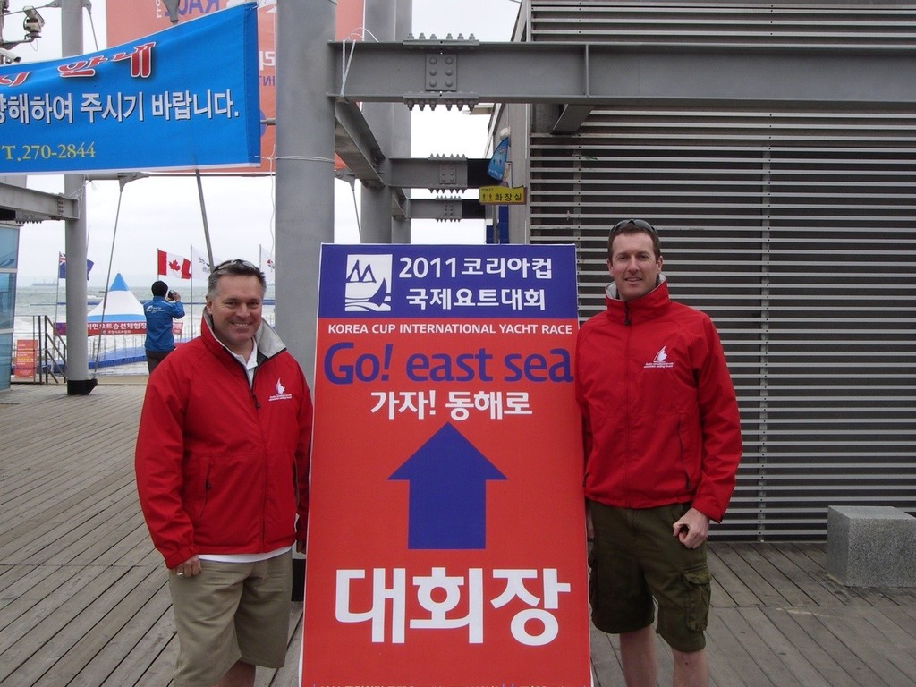 Mike and Matt at the Korea Cup Race Headquarters photo copyright Mike Evans taken at  and featuring the  class