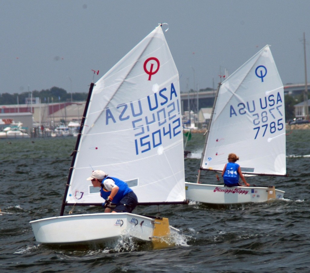 Gorham Partington (15042) of Pensacola YC won the White Fleet Opti Division at the Subway USA Junior Olympic Sailing Festival and Independence Day Regatta. Clair Housey of Pass Christian (7785) came 12th. photo copyright Talbot Wilson taken at  and featuring the  class