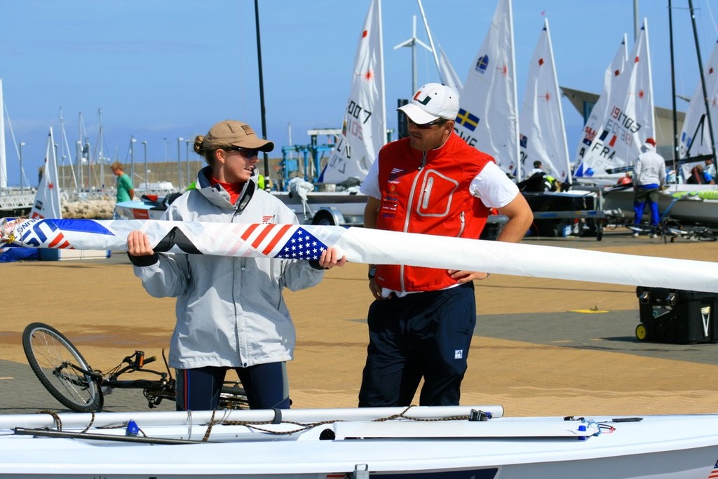 Paige Railey with brother Zach Railey after racing at the London 2012 Olympic Test Event. Photo: USSTAG © US Sailing http://www.ussailing.org