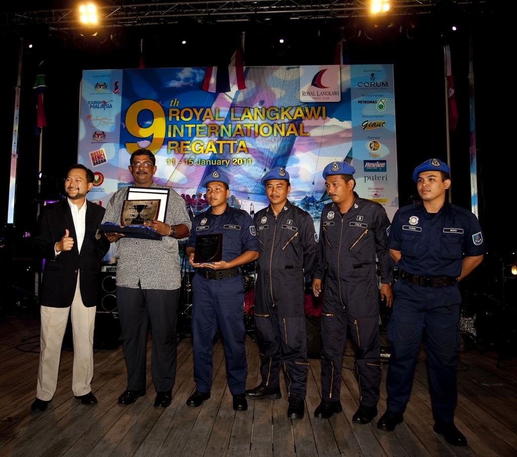 Royal Langkawi International Regatta 2011 - DSP Tharamadurai and Officers of the Royal Malaysian Marine Police collect the Tunku Abdulla Sportsmanship Award from Y M Tunku Dato Ya'acob, Commodore RLYC. photo copyright Guy Nowell http://www.guynowell.com taken at  and featuring the  class