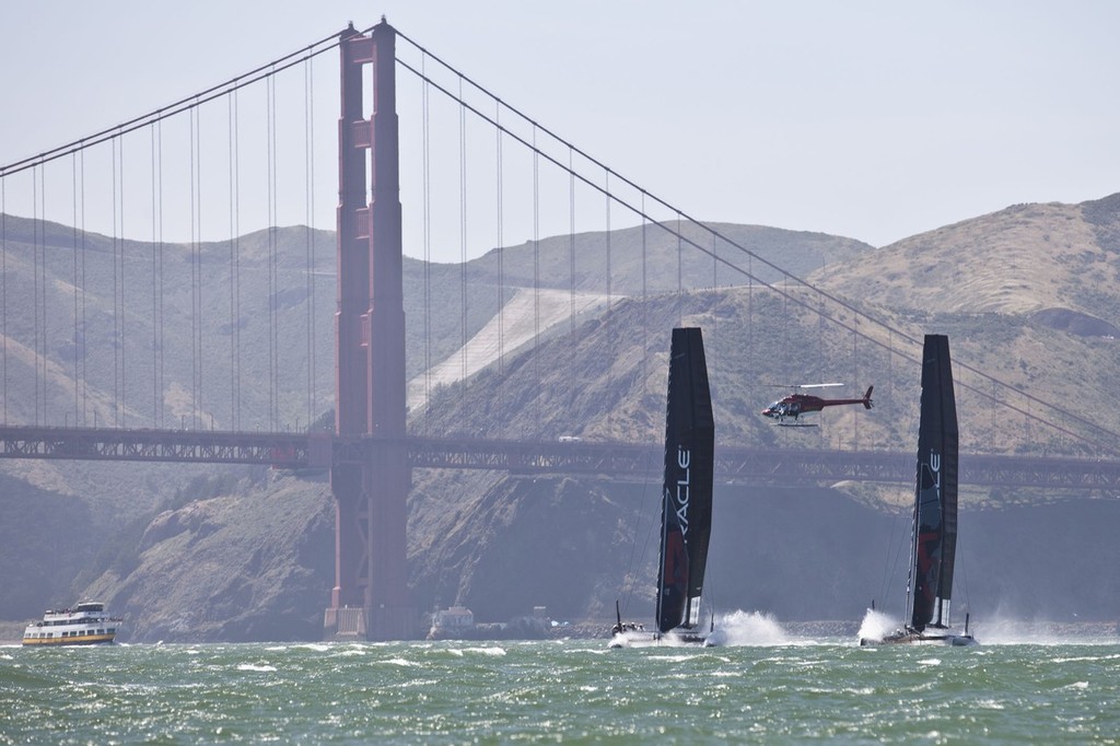 10/06/2011 - San Francisco (USA,CA) - 34th America's Cup - Oracle Racing technical shakedown - downwind near Golden Gate Bridge photo copyright ACEA - Photo Gilles Martin-Raget http://photo.americascup.com/ taken at  and featuring the  class