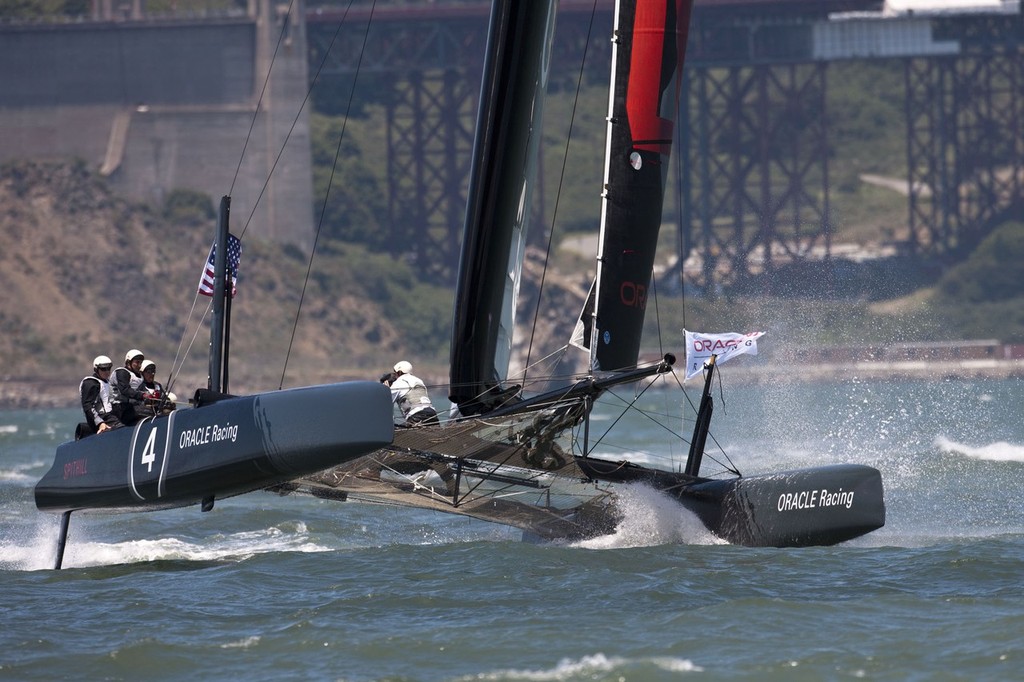 A forerunner of the AC72 class, the one design AC45, sails in the 34th America&rsquo;s Cup venue of San Francisco photo copyright ACEA - Photo Gilles Martin-Raget http://photo.americascup.com/ taken at  and featuring the  class