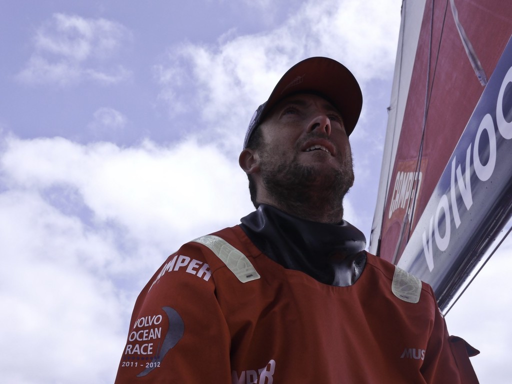 Andy McLean keeping a watch on the foredeck onboard CAMPER with Emirates Team New Zealand during leg 1 of the Volvo Ocean Race 2011-12, from Alicante, Spain to Cape Town, South Africa. (Credit: Hamish Hooper/CAMPER ETNZ/Volvo Ocean Race) photo copyright Hamish Hooper/Camper ETNZ/Volvo Ocean Race taken at  and featuring the  class