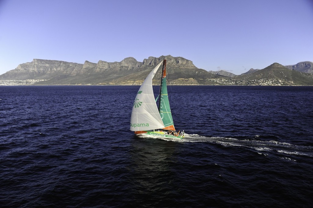 Groupama Sailing Team, skippered by Franck Cammas from France approaching Cape Town to finish third on leg 1 of the Volvo Ocean Race 2011-12 from Alicante, Spain to Cape Town, South Africa. (Photo Credit must read: PAUL TODD/Volvo Ocean Race) photo copyright Paul Todd/Volvo Ocean Race http://www.volvooceanrace.com taken at  and featuring the  class