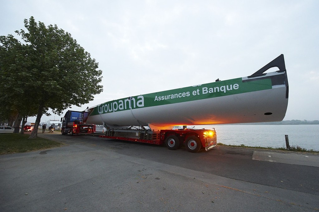 Groupama Sailing Team transport their new Volvo Open 70 from Multiplast to their training camp in Lorient. photo copyright Pilpre A./Studio Zedda taken at  and featuring the  class