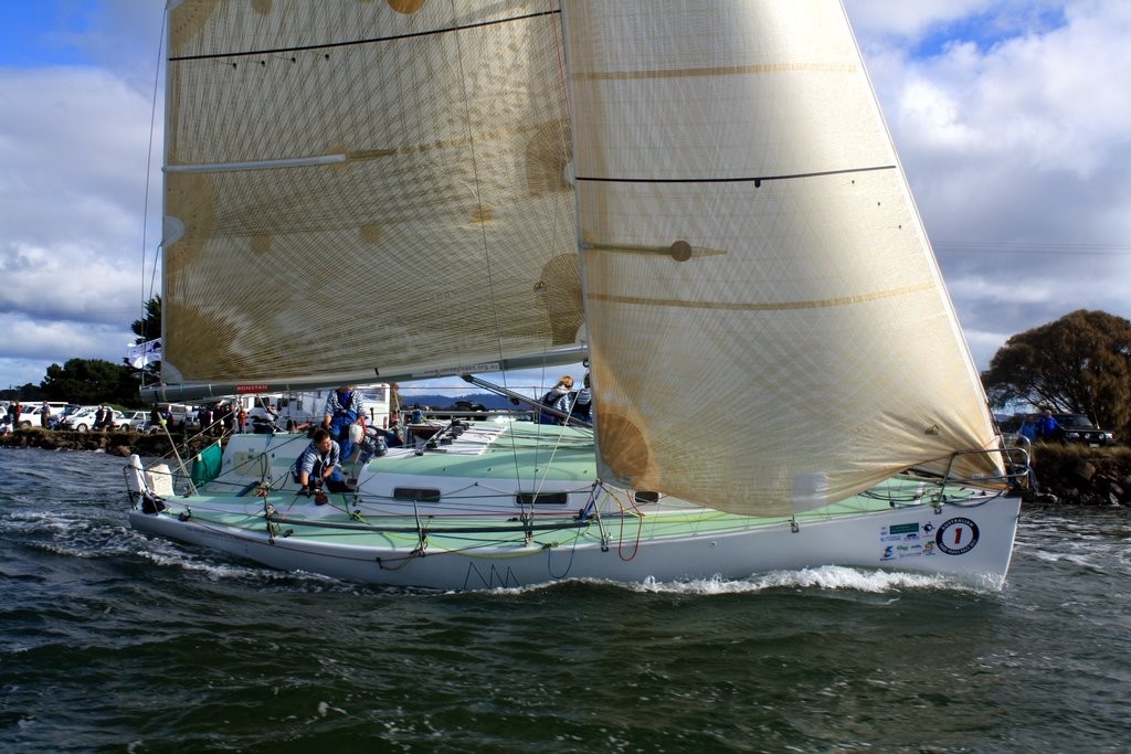 Whistler sailing past Garden Island on the Tamar River today - Australian Three Peaks Race 2011 photo copyright Kate Phibbs taken at  and featuring the  class