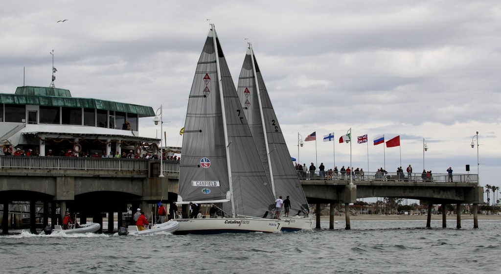 Spectators on the Belmont Veterans Memorial Pier were treated to lively action on an otherwise gloomy day  - Congressional Cup - Long Beach YC - Day 2 © Rich Roberts http://www.UnderTheSunPhotos.com
