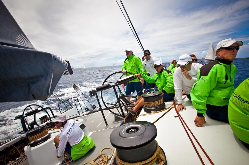 Onboard George David's ``Rambler`` during Race 1 of the 2011 Les Voiles de St Barths regatta. - Les Voiles de St Barth 2011 photo copyright Amory Ross http://www.amoryross.com taken at  and featuring the  class