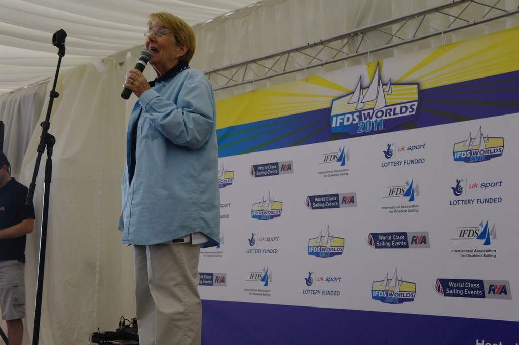 Linda Merkle, President of the International Association for Disabled Sailing (IFDS), declares the IFDS Disabled Sailing Combined World Championships 2011 officially underway © IFDS . http://www.2009worldblindsailingnz.com