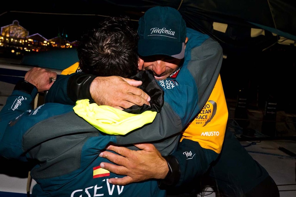 Xabi Fernandez from Spain. Team Telefonica, skippered by Iker Martinez from Spain finishes first on leg 1 of the Volvo Ocean Race 2011-12 from Alicante, Spain to Cape Town, South Africa at 18:14:25 UTC. photo copyright Ian Roman/Volvo Ocean Race http://www.volvooceanrace.com taken at  and featuring the  class
