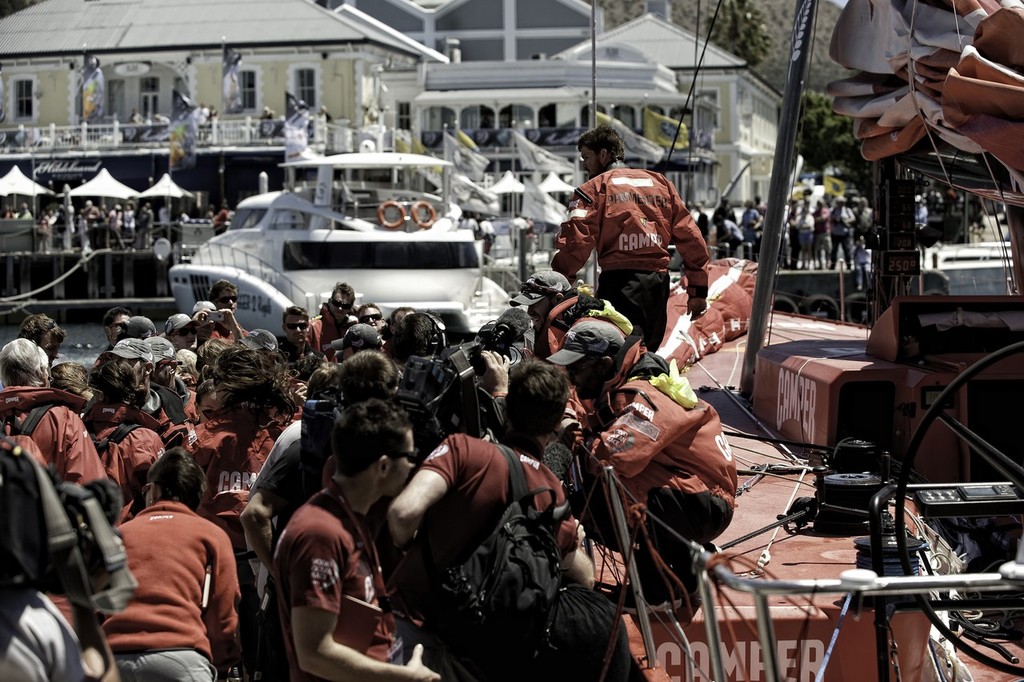 CAMPER with Emirates Team New Zealand, skippered by Chris Nicholson from Australia finishes second on leg 1 of the Volvo Ocean Race 2011-12 from Alicante, Spain to Cape Town, South Africa, at 10:48:04 UTC. (Photo Credit must read: PAUL TODD/Volvo Ocean Race) photo copyright Paul Todd/Volvo Ocean Race http://www.volvooceanrace.com taken at  and featuring the  class