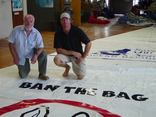 Ian Broad from Hood Sails Australia with Ian Thomson and Brindabella new mainsail © SW