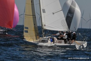 J/80s rounding leeward gate in Race 8 of J/80 Worlds in Copenhagen, Denmark - J/80 World Championships photo copyright Peter Soragaard taken at  and featuring the  class