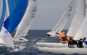 Very busy times at the top mark, heading over to the hitch. - 2011 NSW Etchells State Championships photo copyright  John Curnow taken at  and featuring the  class