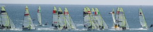 Very close 49er racing at the top mark - Photo by YNZ - Olympic test event photo copyright Burling/Tuke Blair Tuke taken at  and featuring the  class