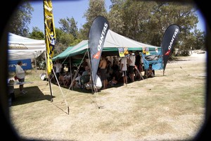 Hiding from the heat in the event tent! photo copyright Downunder Pro O'Brien taken at  and featuring the  class